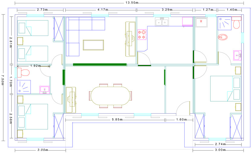 Modelo Norteamérica 90m²